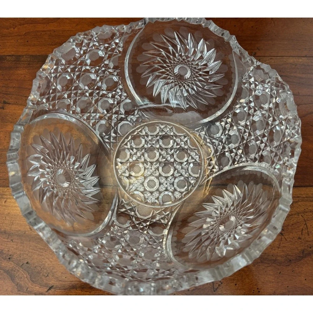 Vintage Cut‎ Glass Crystal Serving Bowl 8
